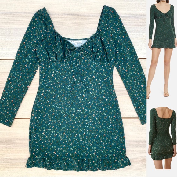 REFORMATION Anjeline Coriander Green Long Sleeve Mini Dress | Size L - Picture 2 of 10